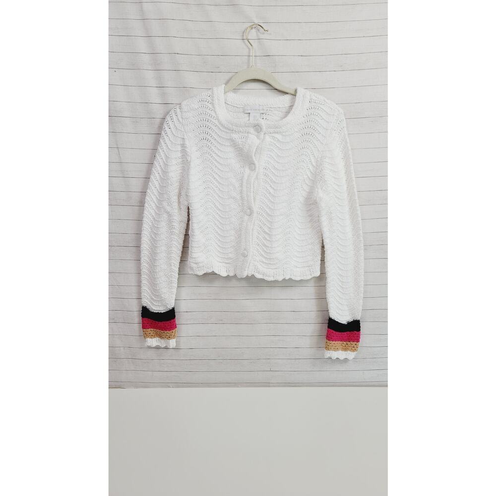 HOUSE OF HARLOW 1960 CROCHET CROPPED BUTTON UP CARDIGAN, SZ SMALL - Picture 2 of 13